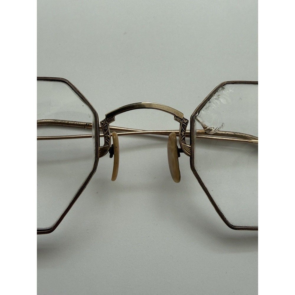 Vintage SHURON 1/10 12K GF Octagon Ful Vue Etched Rimmed Eyeglasses W Case - Picture 3 of 14
